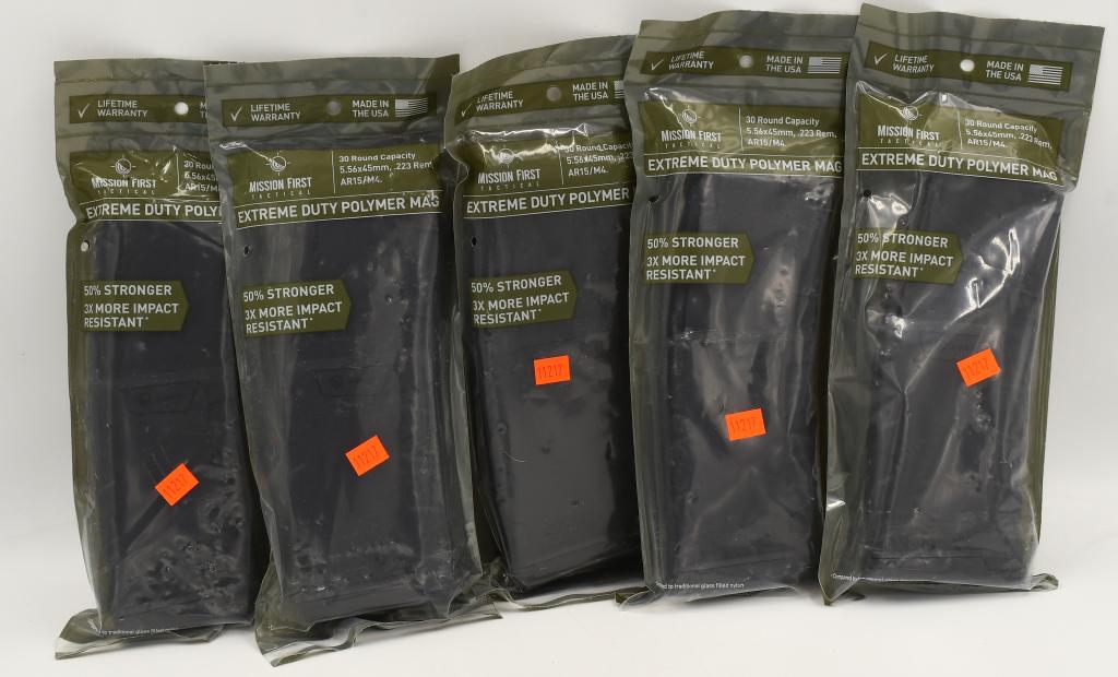 5 NIP Mission First Tactical 30 Round AR-15 Mags: 5 NIP Mission First Tactical 30 Round AR-15 Magazines, Polymer AR-15 Magazine 5.56x45mm/.223 Rem/.300 AAC Mission First Tactical produces rifle and carbine parts and accessories for the Law Enforcemen