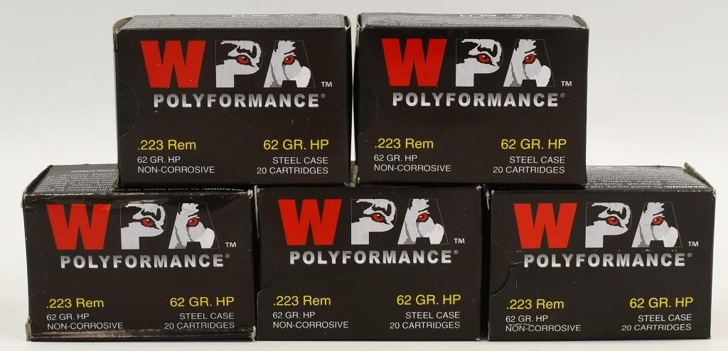 100 Rounds Of Wolf Polyformance .223 Rem Ammo: 100 Rounds Of Wolf Polyformance .223 Rem Ammunition, JHP 62 Grains Now even better performance! Advanced technology polymer coatings makes WOLF the choice for high volume shooters. The .223 Remington 