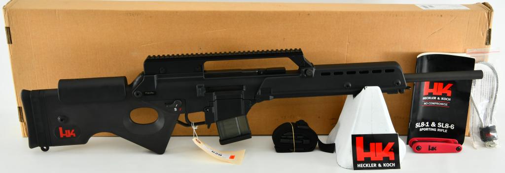 New HK SL8-6 Semi Automatic Rifle .223 Rem: Up Next We Have a Brand New HK SL8-6 Semi Automatic Rifle .223 Rem, 20.08" Bull Barrel, One 10 Round Magazine, Black Thumbhole Stock, and Comes in The Factory Box With Lock, Paperwrok, Sling, and Tool