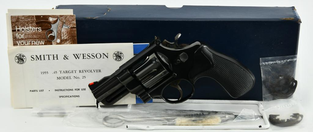 Smith & Wesson Model 25-2 .45 Cal 1955 Revolver: Up Next We Have a Mint and Appears Unfired Smith & Wesson Model 25-2 Model 1955 Revolver Chambered in .45 ACP, It has a 2 3/4" barrel, And Comes in The Original Factory Box With Paperwork, Wax Paper,