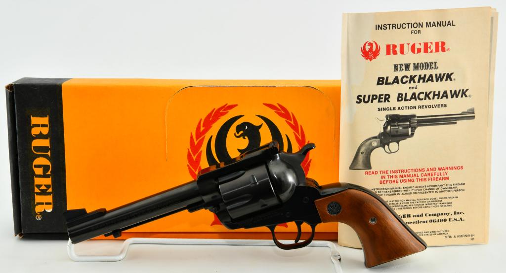 Ruger New Model Super Blackhawk .44 Magnum 5 1/2": Up Next We Have a Ruger New Model Super Blackhawk Revolver Chambered in .44 Magnum, 5 1/2" Barrel, Adjustible Rear Sights, Appears in Excellent and Possibly New Condition and Comes in The Factory Box 