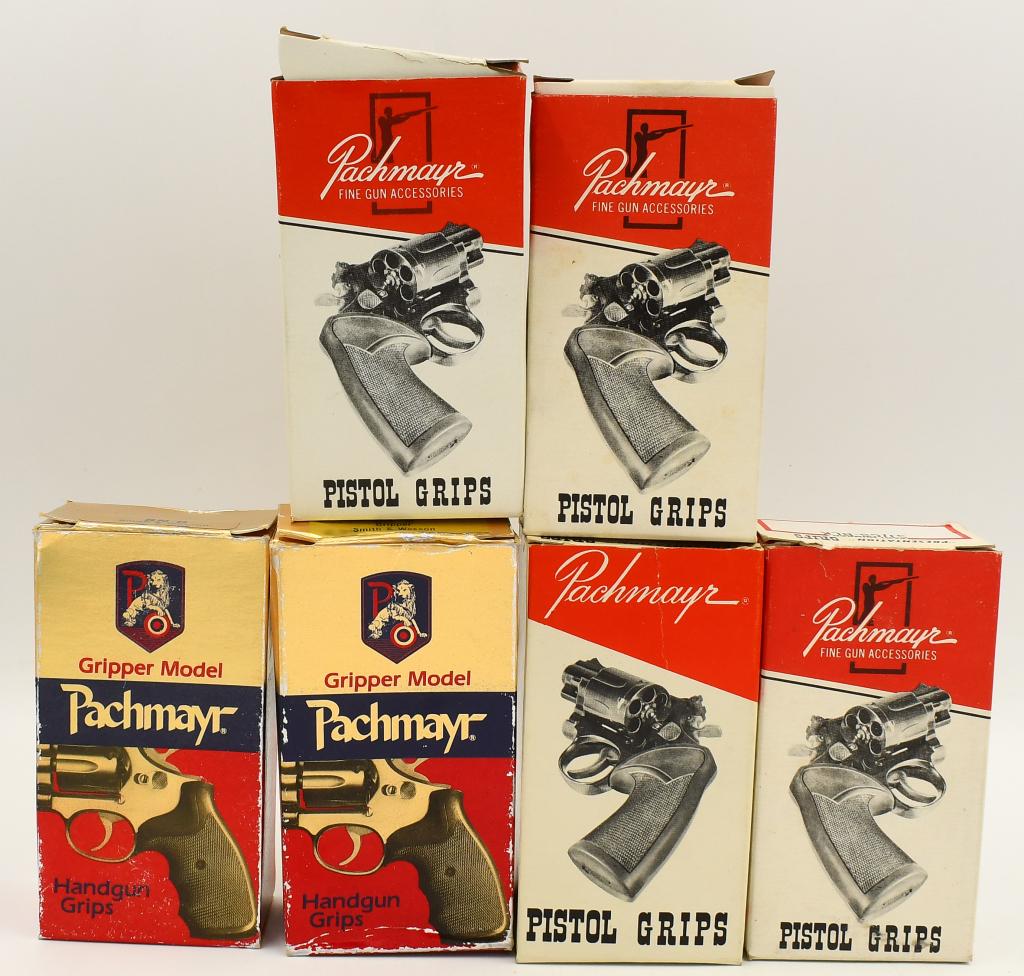 6 Pachmayr Smith & Wesson Presentation Grips: 6 Pachmayr Smith & Wesson Presentation Grips, Rubber Gripper Presentation Grips With Original Boxes , Fits Smith & Wesson Revolvers