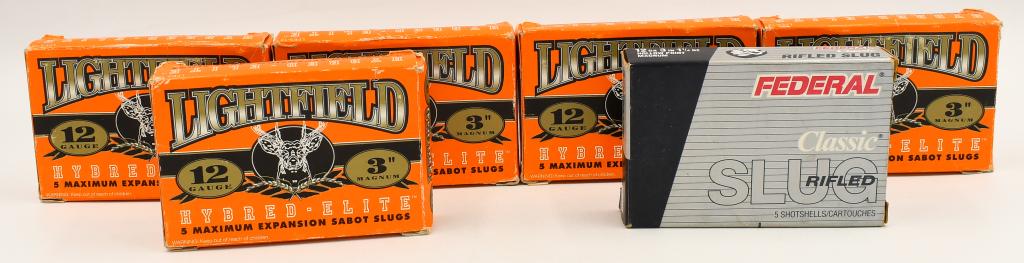 30 Rounds Of 12 Ga 3" Magnum Slug Shotshells: 30 Rounds Of 12 Ga 3" Magnum Slug Shotshells, 25 Rounds Are Light field 3" Magnum Expansion Sabot Slug Shotshells, & 5 Rounds Are Federal Classic 3" Magnum Rifled Hollow Point Slug Shotshells