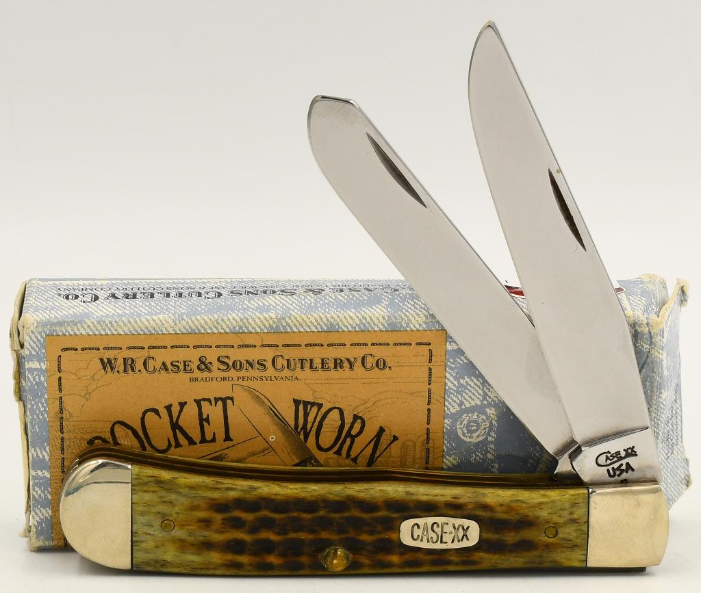 Case XX Amber Bone Trapper Folding Pocket Knife: Case XX Amber Bone Trapper Folding Pocket Knife 4-1/8" Closed When you find something that works, you stick with it. That's why Case keeps bringing back the Amber Bone. Its golden-amber hue and deep,