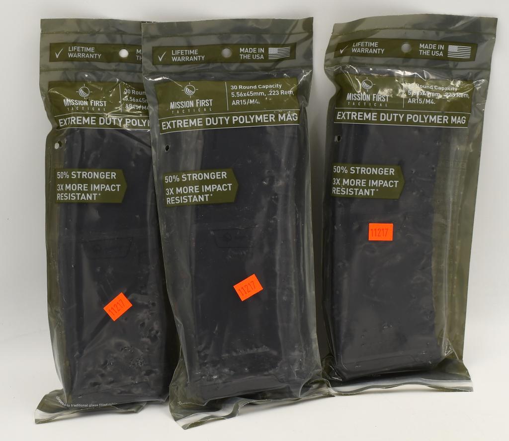 3 NIP Mission First Tactical 30 Round AR-15 Mags: 3 NIP Mission First Tactical 30 Round AR-15 Magazines, Polymer AR-15 Magazine 5.56x45mm/.223 Rem/.300 AAC Mission First Tactical produces rifle and carbine parts and accessories for the Law Enforcemen