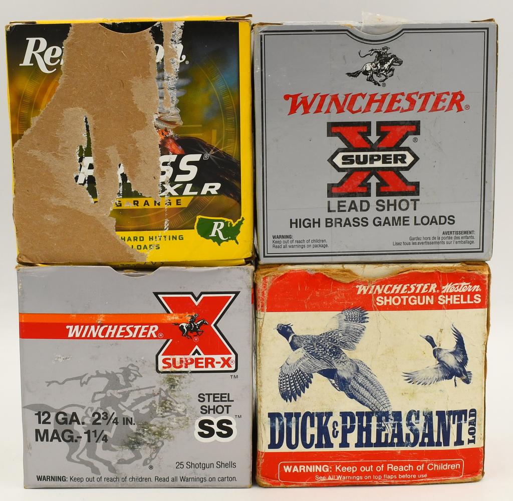 100 Rounds Of Various 12 Ga Shotshells: 100 Rounds Of Various 12 Ga Shotshells, 25 Rounds Are Remington 7 1/2 Shot Shotshells, 25 Rounds Are Winchester Super-X 2 3/4" Shotshells, 25 Rounds Are Winchester 2 3/4" Duck & Pheasant Shotshells, &