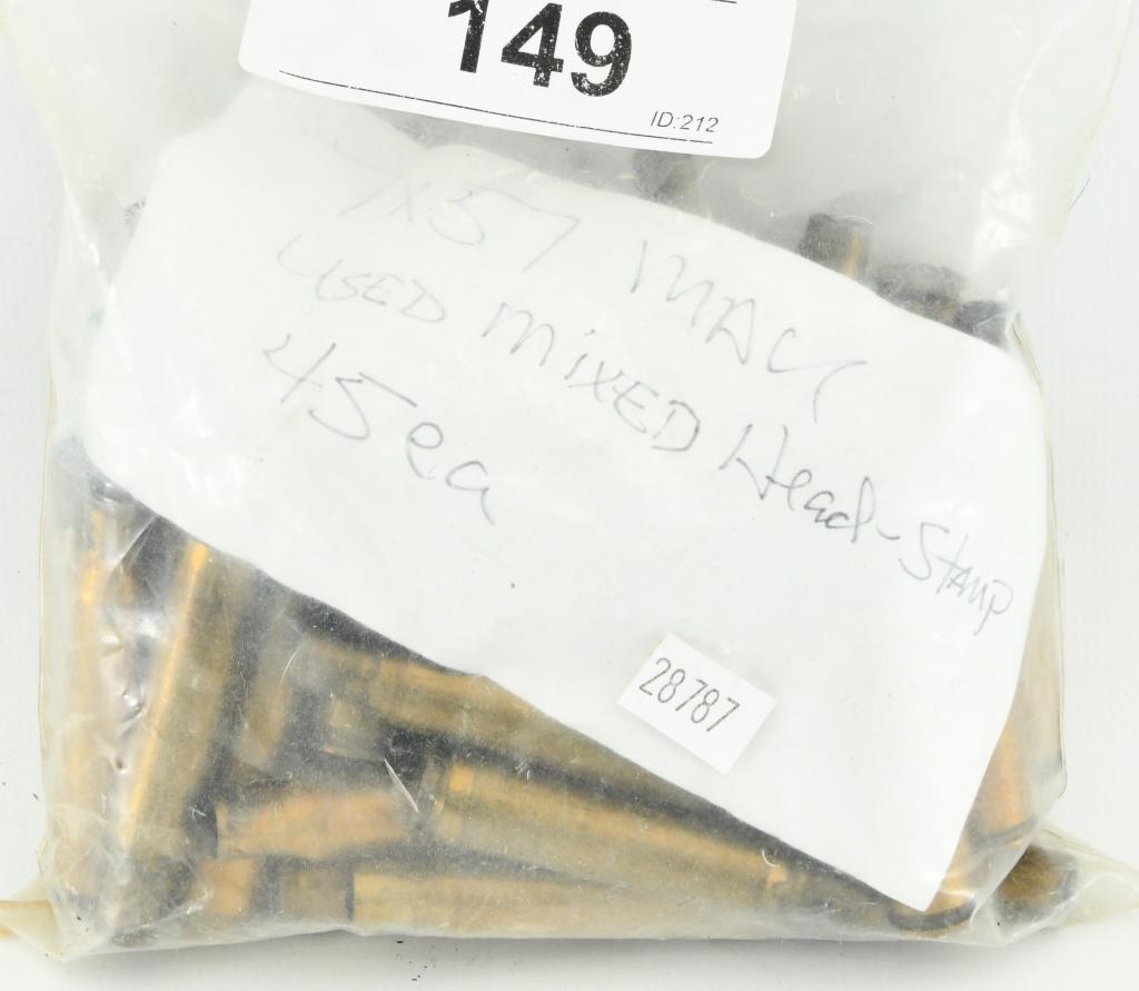 45 Count Of Empty 7x57 Mauser Brass Casings: 45 Count Of Empty 7x57 Mauser Brass Casings, Various Head Stamped Empty Brass Casings For Reloading