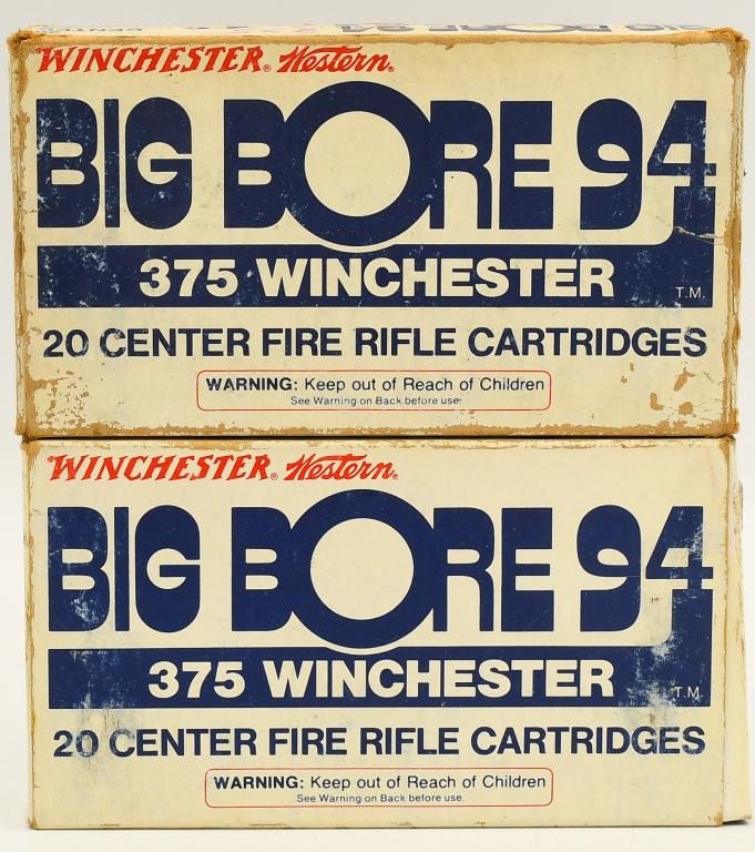 60 Rounds of Winchester Big Bore .375 Win: 60 Rounds of Winchester Big Bore .375 Win Ammunition, 200 Grain Power Point Brass Cased Ammunition In Original Boxes