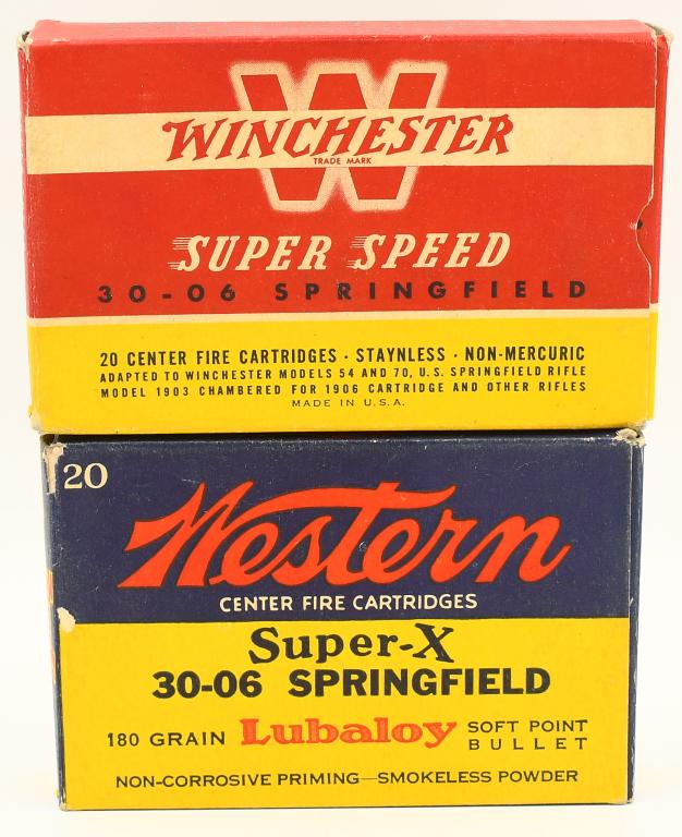 40 Rounds Of Winchester & Western .30-06 Ammo: 40 Rounds Of Winchester & Western .30-06 Ammo, 20 Rounds Are Winchester Super-Speed 220 Grain Soft Point Ammo, & 20 Rounds Are Western Super-X 180 Grain Soft Point Ammunition In Original Boxes