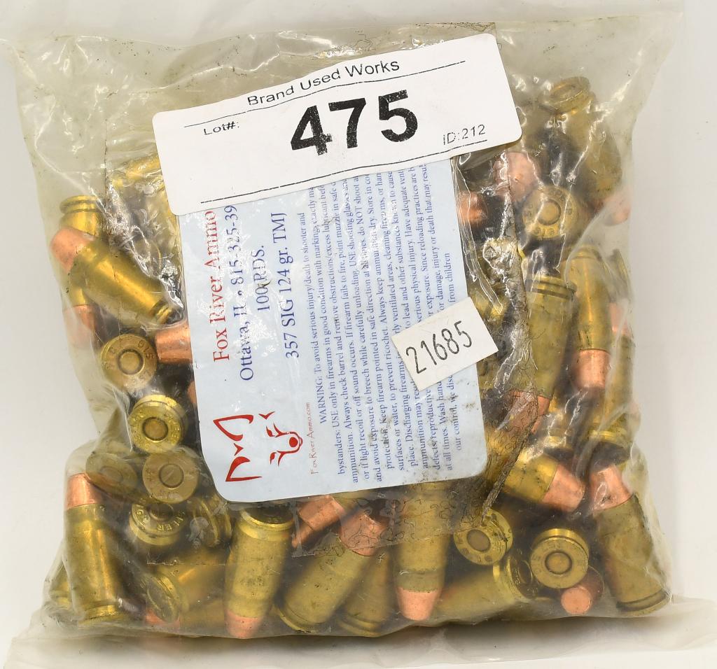 100 Rounds Remanufactured .357 Sig Ammunition: 100 Rounds Remanufactured .357 Sig Ammunition, Fox River Reloads, 124 Grain , TMJ Ammo