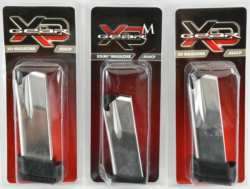 3 NIP Springfield XD & XDM .45 Caliber Magazines: 3 NIP Springfield XD & XDM .45 Caliber Magazines, 2 Are Springfield XD Compact Magazine .45 ACP 13 Rounds Grip X-Tension Stainless Steel XD4546, & 1 Is New In Package Springfield Armory XD(M) Compact 