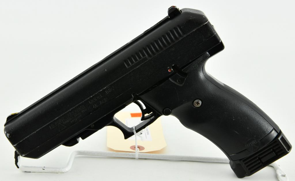 Hi Point JHP Semi Auto Pistol .45 ACP: Up Next We Have a Hi Point JHP Semi Auto Pistol Chambered in .45 ACP, 4.5" Barrel, Comes With One Magazine, Polymer Frame, Black Finish, In Overall Good Pre-owned Condition, No Thumb Safety, and They