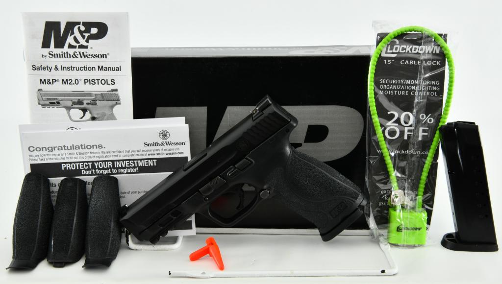 NEW S&W M&P40 M2.0 4" Compact Semi Auto Pistol .40: Up Next is a Brand New in the factory box Smith & Wesson M&P40 M2.0 4" Compact Semi Auto Pistol Chambered in .40 S&W, Two 13 Round Magazines, No Thumb Safety Matte Black. The New and Improved M&P M2.0