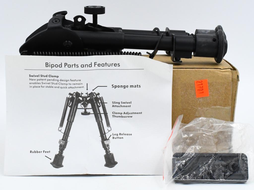 New In Box Folding Bipod With Hardware: New In Box Folding Bipod With Hardware, Matte Black Color, Folding Front Bipod With Mount Bracket & Allen Wrench , Also Comes With Instructions