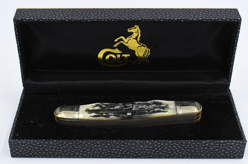 6 Blade Decorative Colt Folding Pocket Knife: 6 Blade Decorative Colt Folding Pocket Knife, Measures Approx 4" Long Closed, 6 Different Style Blades, Also Comes With Colt Display Case