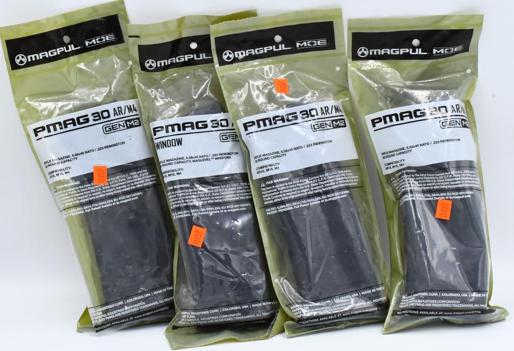 4 NIP Magpul PMAG 30 AR-15 Magazines: 4 NIP Magpul PMAG 30 AR-15 Magazines, .223/5.56, 30 Rounds, Gen M2 MOE Black The 30 round M2 MOE magazine is an ideal choice for budget-minded shooters. Through omitting an unneeded dust cover and a d