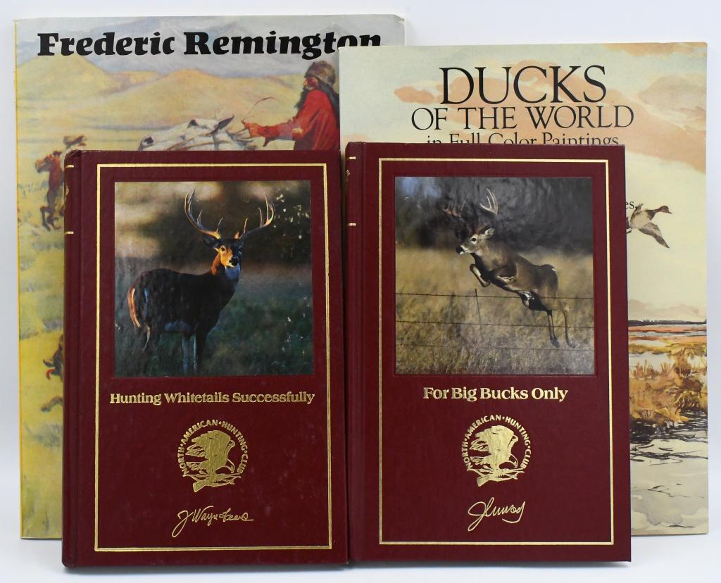 2 Hardcover & 2 Paperback Hunting Books: 2 Hardcover & 2 Paperback Hunting Books, Includes 1 Frederic Remington 173 Drawings And Illustrations Book, 1 Ducks Of The World In Full Color Paintings Book, 1 Hunting Whitetail Successfully Hardcove