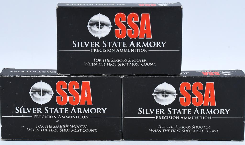 60 Rounds Of Silver State Armory 5.56mm Ammo: 60 Rounds Of Silver State Armory 5.56mm Ammunition, 77 Grain OTM Bullet 2750 fps Similar to MK262, best performance on soft targets. With cannelure, 2,750 FPS from a 16" barrel 1-7 twist. Ballistic Co