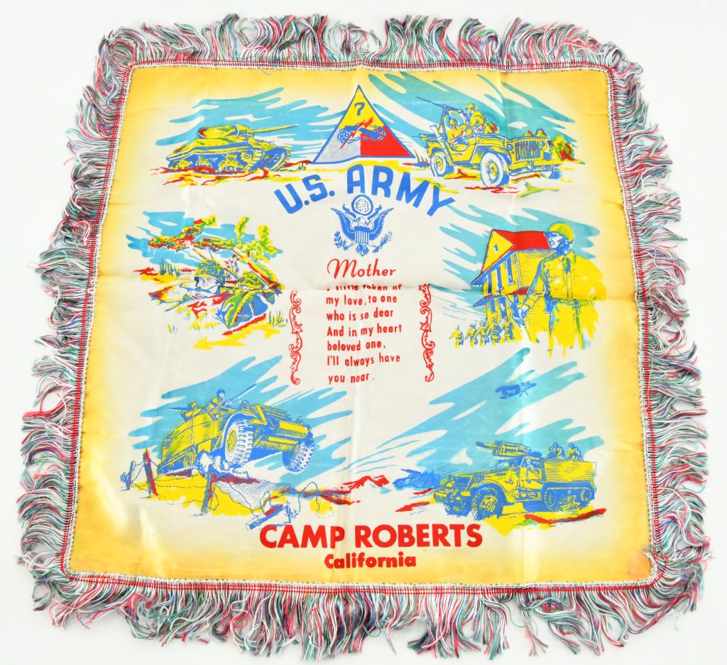 Vtg U.S. ARMY "Mother" Satin Pillow Case 17"x17": Vintage U.S. Army "Mother" Silk Pillow case, Measures approx 17"x17" with a 1" thread fringe. CAMP ROBERTS California. In super nice condition. Internet information on why these Pillow Cases started: 