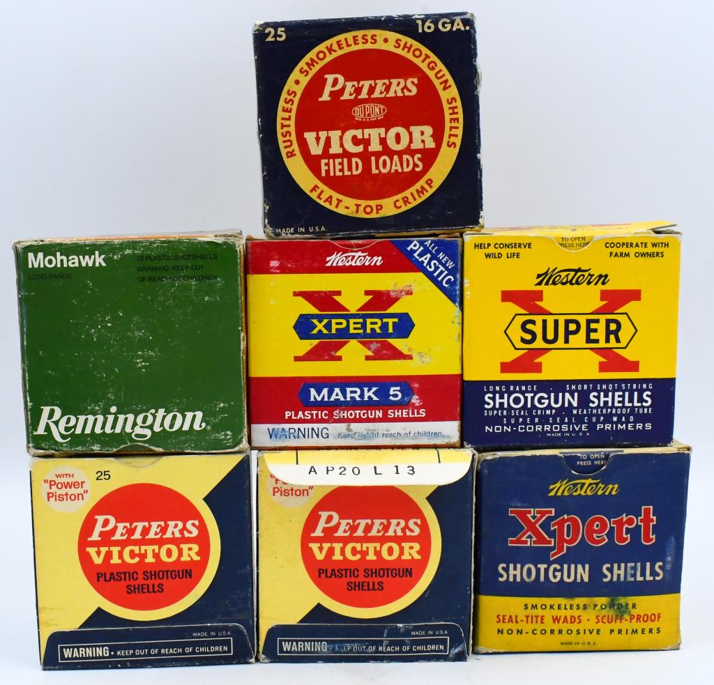 Approx 154 Rounds of Various 16 Ga Shotshells: Approx 154 Rounds of Various 16 Ga Shotshells, 14 Rounds Are Remington 2 3/4" . 40 Rounds Are Peter Victor 2 3/4" , & Western Super-X 16 Ga Shotshells In Original Collectors Boxes