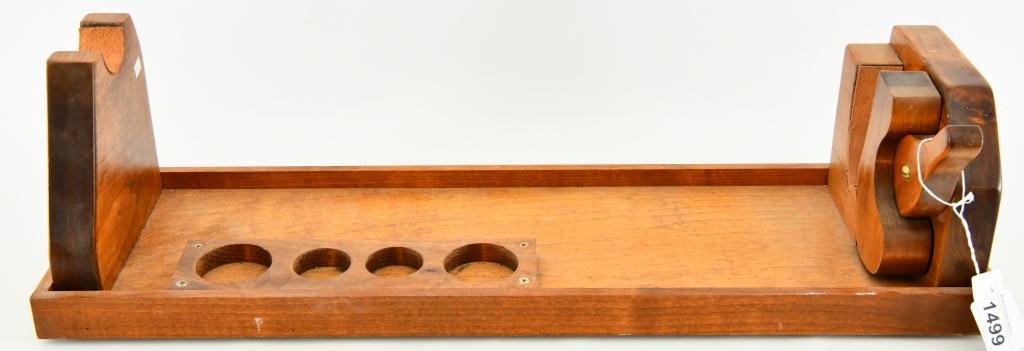 Oak Wooden Gunsmithing Stand with Vise: Oak wooden Gunsmithing Stand with Vise and storage compartments (for tools or dies, etc) Sturdy, durable, handsome, a perfect compliment to your gun. You could also use as Display for your firearm on