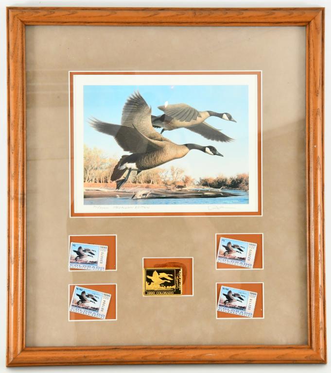 1990 First of State COLORADO Duck stamp Print Fram: 1990 First of state COLORADO Duck Stamp Print of Governor's Wetlands Relief Stamp by Robert Steiner - Limited Edition Print framed in a nice oak frame this Medallion Edition is signed and numbered 70/