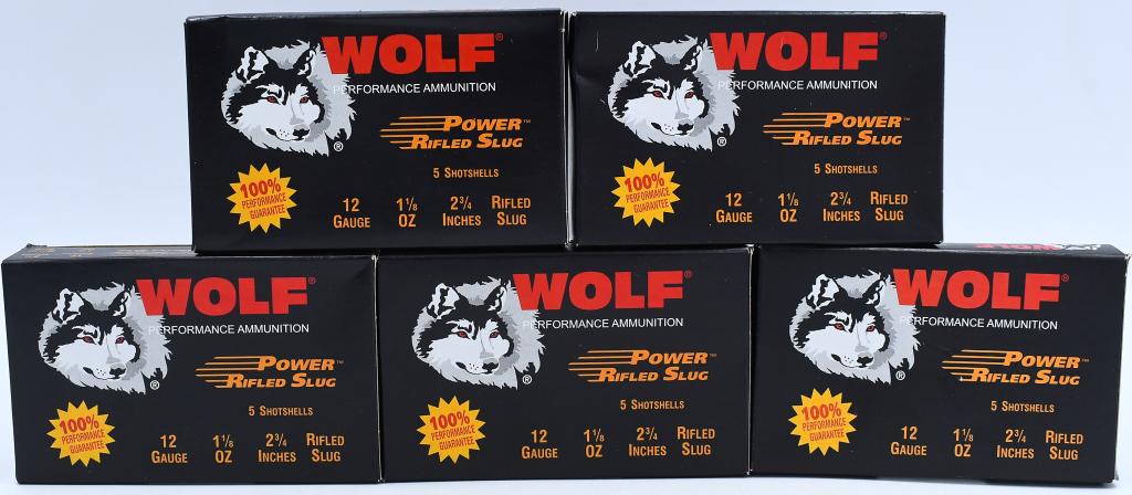 25 Rounds Of Wolf 12 Gauge Power Rifled Slugs: 25 Rounds Of Wolf 12 Gauge Power Rifled Slugs 2-3/4" 1 oz Rifled Slug Wolf Shotgun Ammunition features high velocity and exceptional accuracy with low recoil due to the use of clean burning CSB powder