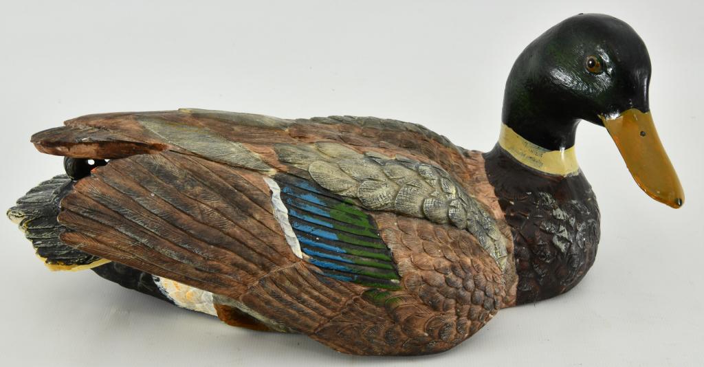 Hand Crafted Mallard Duck Decoy Statue: Real nice Pre Owned Hand Crafted life Size Mallard Duck Decoy, approx length is 13" the approx height is 5.75" Refer to pictures; Lifesize Hand Painted Duck Decoy Sculpture. It is beautifully replicat