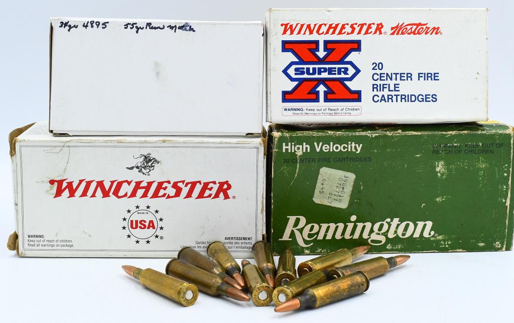 111 Rounds Of .22-250 Rem Ammunition: 111 Rounds Of .22-250 Rem Ammunition, 20 Rounds Are Winchester Western 55 Grain Pointed Soft Points, 40 Rounds Are Winchester 45 Grain Jacketed Hollow Points, 20 Rounds Are Remington 55 Grain Pointed 