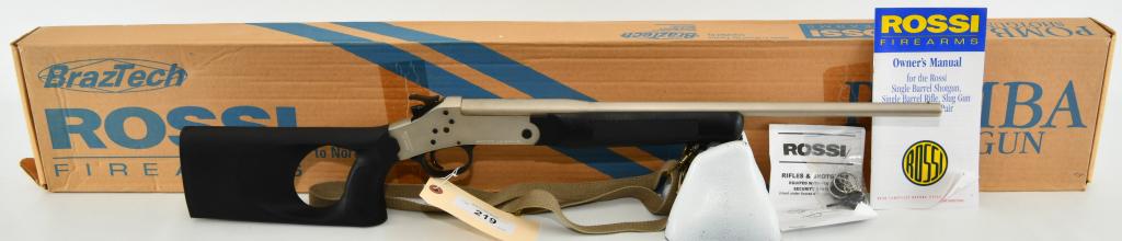 Rossi Model S4118 Pomba .410 Gauge Shotgun: Up Next We Have a Rossi Model S4118 Pomba Shotgun Chambered in .410 Gauge, Appears Like New, Nickel Finish, Thumb Hole, Synthetic Stock with 4 Round Storage Area, 18 1/2" Barrel, And Comes in The Fact