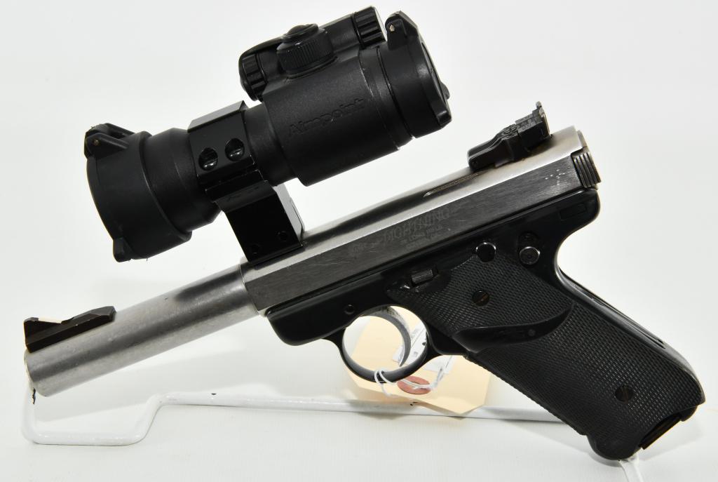 AMT Lightning Semi-Automatic Target Pistol .22 LR: Up Next We Have a Scarce Stainless AMT Lightning Semi-Automatic Target Pistol Chambered in .22 LR, 5" Heavy Barrel, Comes With One Factory Magazine, Front and Rear Sights, and Topped With an Aimpoint
