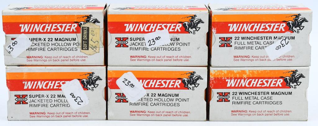 300 Rounds Of Winchester .22 Magnum Ammunition: 300 Rounds Of Winchester .22 Magnum Ammunition, 100 Rounds Are Full Metal Case , 200 Rounds Are Super-X Jacketed Hollow Point Ammo In Original Boxes Made In USA