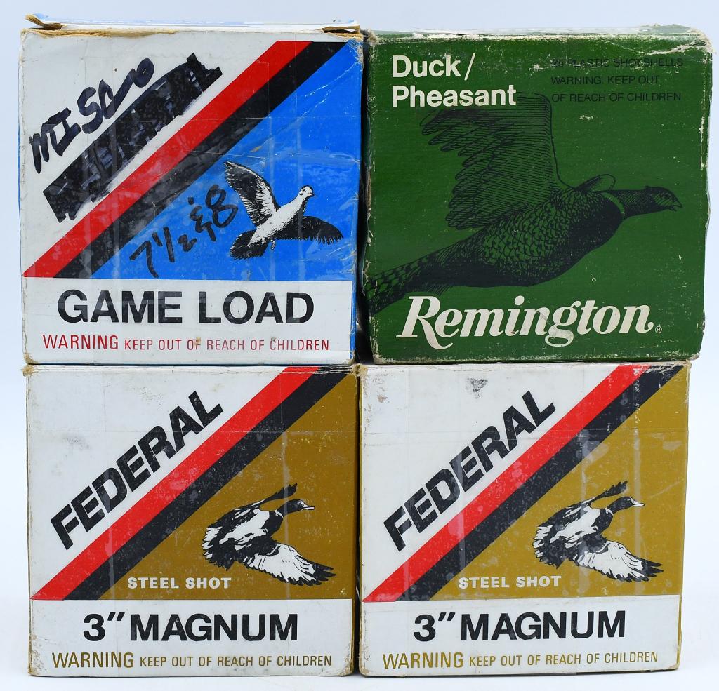 100 Rounds Of 20 Gauge Plastic Shotshells: 100 Rounds Of 20 Gauge Plastic Shotshells, 50 Rounds Are Federal 1 Oz 6 Shot 3" Magnum Shotshells, 25 Rounds Are Remington Duck & Pheasant Loads, & 25 Rounds Are Mixed Head Stamped Plastic Shotshells
