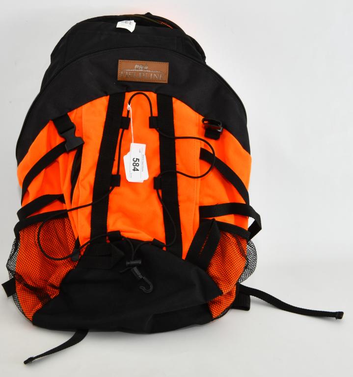 Field Line 3-04 Orange Color Hunting Backpack: Field Line 3-04 Orange Color Hunting Backpack, With Adjustable Straps, Multiple Pockets For Extra Storage & Netted Side Pocket For Drink Container Storage , Backpack Appears in Overall Excellent Condi