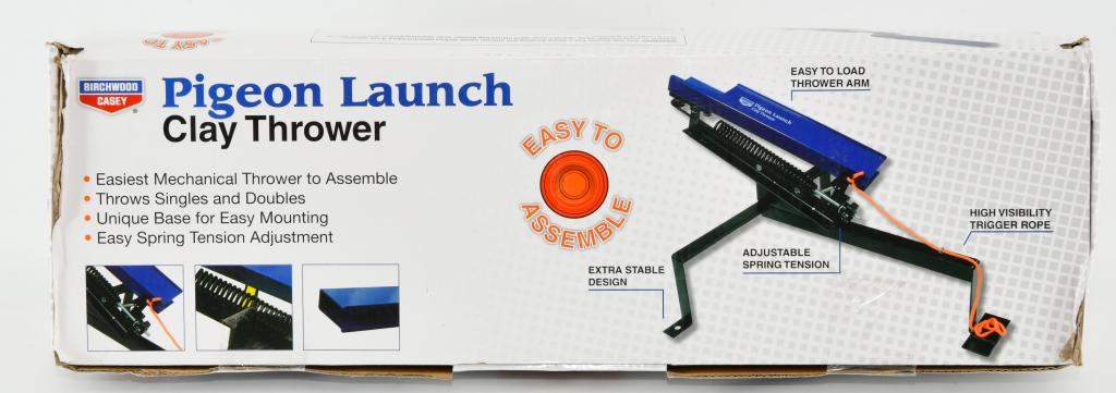 New In Box Birchwood Casey Clay Target Thrower: New In Box Birchwood Casey Clay Target Thrower, Full Cock Pigeon Launch/Skeet/Trap The Birchwood Casey Clay Target Thrower Full Cock Trap features an easy to load thrower arm, high visibility trigger