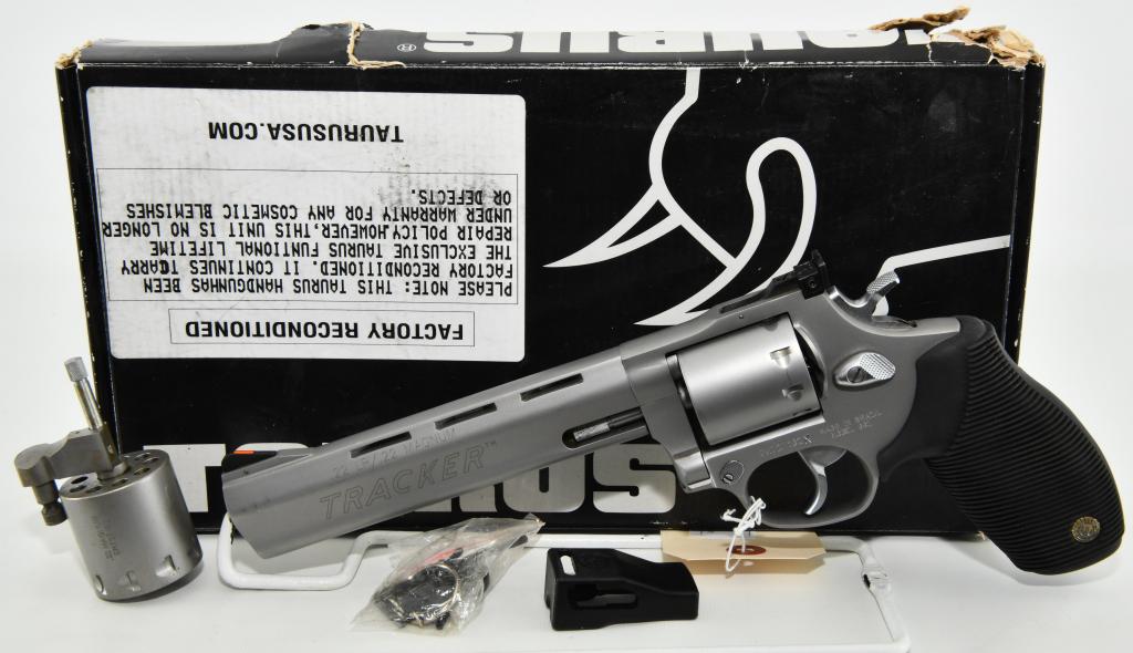 Taurus Tracker 992 DA Revolver .22LR/.22 WMR: Up Next We Have a Taurus Tracker 992 Double Action Revolver Combo With Both .22LR .22 Magnum Cylinders, 6 1/2" Barrel, 9 Rounds, Fixed Front Sight/Adjustable Rear Sight, Ribber Grip, Matte Stainless F
