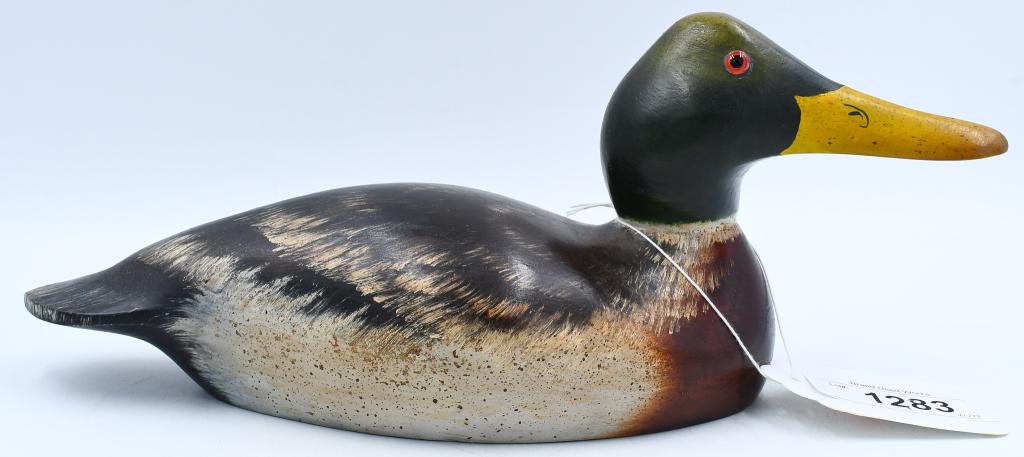 Signed Hand Painted "A Rug Duck" Decoy: Signed Hand Painted "A Rug Duck" Decoy, By Sharron , Measures Approx 13" Long 5" Wide & 6" Tall, & Appears in Overall Excellent Condition