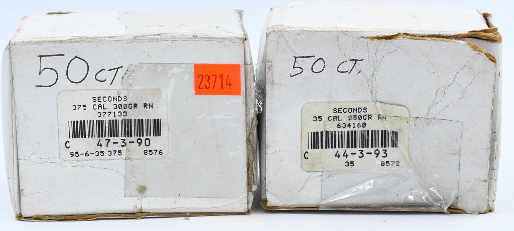 100 Count Of .375 Cal & .35 Cal Bullet Tips: 100 Count Of .375 Cal & .35 Cal Bullet Tips, 50 Count Are .375 Caliber 300 Grain Soft Point Reloading Bullet Tips & 50 Count Are .35 Caliber 250 Grain Round Nose Soft Point Reloading Bullet Tips