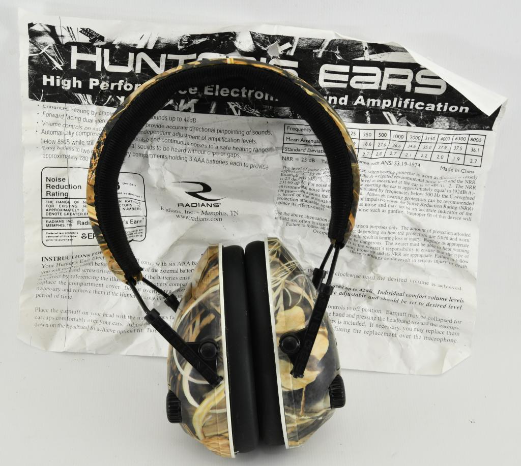 Radians Hunters Ears Noise Reducing Ear Protectors: High perfomrance Electronic Sound amplification, enhances hearing by amplifying low level sound up to 42db, forward facing dual stereo microphones provide accurate directional pinpointing of sounds, v