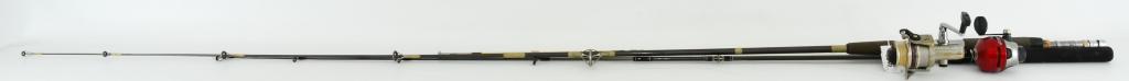 (3) Various Fishing Poles-: one Shimano Aeroglas AG2652 Spinning Rod ; hgt 6'6, line weight 6-15 pounds, lure wt 1/4-3/4 oz gray color one Anglers Choice Composite Graphite model ACN-12 6'6 height, Medium action, with Daiwa 130X