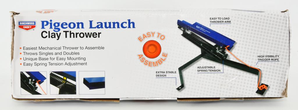 New In Box Birchwood Casey Clay Target Thrower: New In Box Birchwood Casey Clay Target Thrower, Full Cock Pigeon Launch/Skeet/Trap The Birchwood Casey Clay Target Thrower Full Cock Trap features an easy to load thrower arm, high visibility trigger