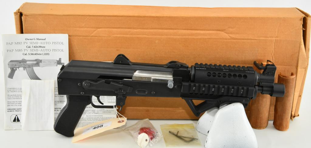 Century Arms Zastava PAP M92 AK-47 Pistol 7.62x39: Up Next We Have a Century Arms Zastava PAP M92PV AK-47 Semi Auto Pistol Chambered in 7.62x39mm, Overall Appears in Excellent Condition, and Comes in The Box With Paperwork, Equipped With a Midwest Ind