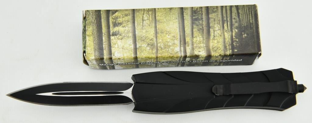 Automatic Dual Action Tactical Pocket Knife: Automatic Dual Action Pocket Knife. This knife is just plain epic in hand. Features a colored blade with a black handle. Super Fast Open, with a Sleek Tactical Design Switchblade, Automatic Dual Actio