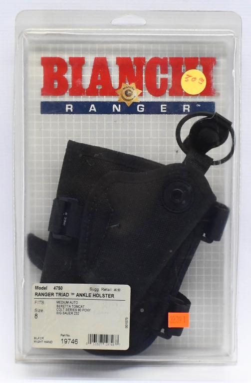 Bianchi Range TRIAD ankle Holster sz 8 Right: 4750 Ranger Triad Ankle Holster This Bianchi Ankle Holster is a unique design which features a wraparound center compression strap that can be tightened to ensure a firm fit, holding the gun and holst