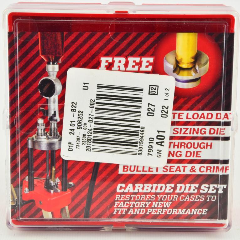 Lee Reloading Dies carbide sizing 380 ACP NEW: Lee Reloading Die 380 ACP carbide sizing, appears NEW with plastic storage container, paper, three dies powder measure, and shell holder #4- complete load data, carbide sizing die, powder through expa