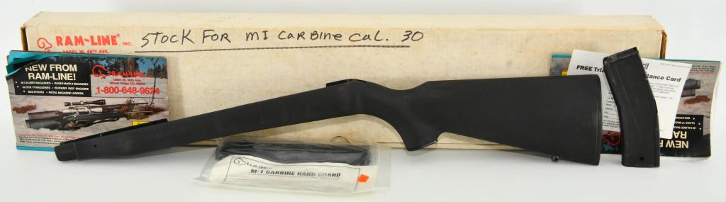Polymer M1 Carbine Stock, Handguard & Magazine: Polymer M1 Carbine Stock, Handguard & Magazine, Stock Appears in Excellent Condition Polymer Material Black Color Also Comes With 1 Ram-Line M1 Carbine Black Polymer Handguard & 1 30 Round Steel Cased