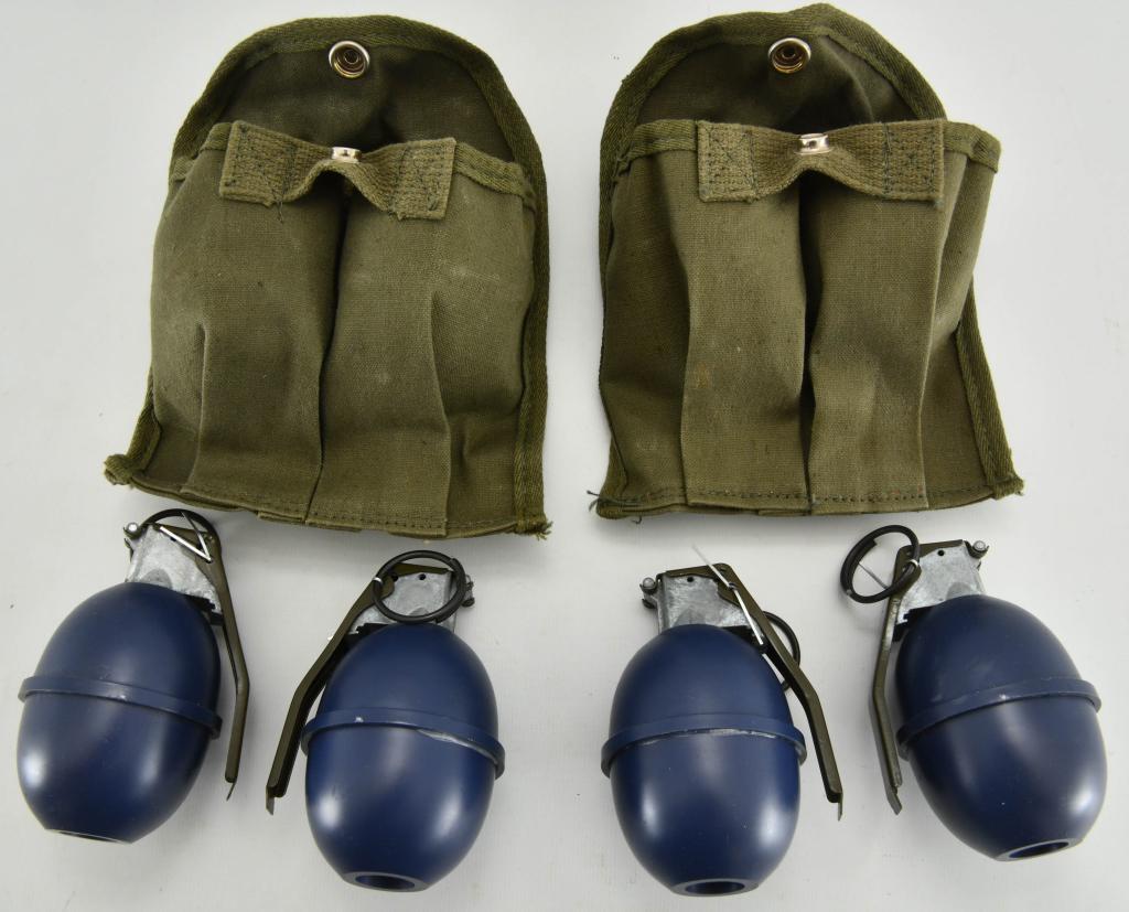 2 Military Grenade Pouches & 4 Plastic Grenades: 2 Military Grenade Pouches & 4 Plastic Dummy Grenades, Each Pouch Holds 2 Grenades, Military Green Color