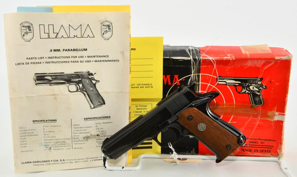 Stoeger Llama Especial Semi Auto Pistol .380 ACP: Up for auction is a Stoeger Llama Especial Model XI, Semi Auto Pistol Chambered in .380 ACP cailber, comes with Checkered Wood Grips, a barrel that measures just under 4" in length, the Slide is Marke