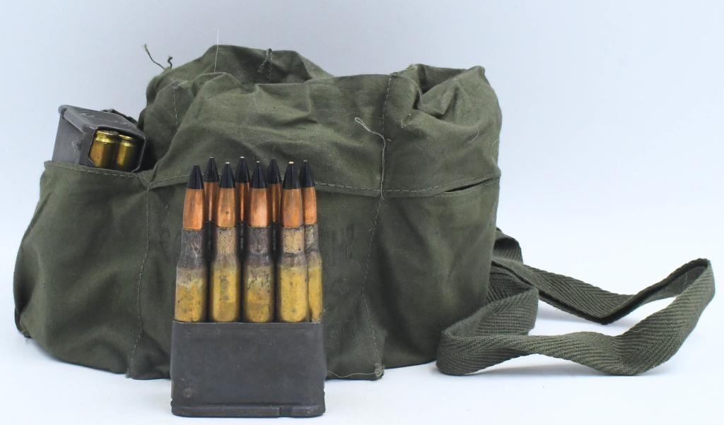 48 Rounds of AP .30-06 SPRG Ammo On Enbloc Clips: 48 Rounds of AP .30-06 SPRG Ammo On Enbloc Clips, Armor Piercing Black Tipped Brass Cased .30-06 Springfield Ammunition On M1 Garand Enbloc Clips 6 Clips Total, Also Comes With Military Bandolier