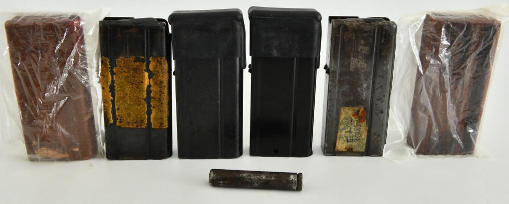 6 Steel 15 Round .30 Carbine Magazines: 6 Steel 15 Round .30 Carbine Magazines, Steel Cased, 15 Round Capacity, 2 Are Marked "OIB", 1 Is Marked "II" & 1 Is Marked "RO" & 2 Magazines Are Still Wrapped In Original Wax Paper Packaging